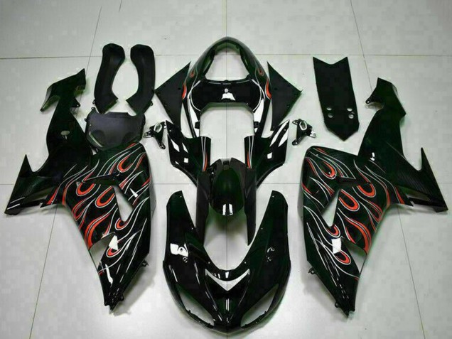 Purchase 2006-2007 Glossy Black Red Flame Kawasaki ZX10R Motorcycle Fairing Kits UK