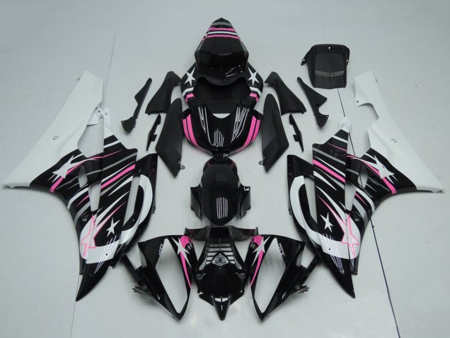 Purchase 2006-2007 White Glossy Black Pink Star Flame Yamaha YZF R6 Motorcycle Fairings UK