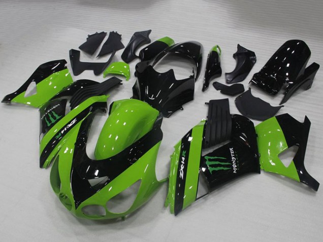 Purchase 2006-2011 Green Glossy Black Monster Kawasaki ZX14R ZZR1400 Motorcycle Fairings UK