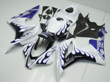 Purchase 2007-2008 White Blue Glossy Black Flame Honda CBR600RR Motorcycle Fairings UK