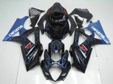 Purchase 2007-2008 Black Blue Flame Suzuki GSXR 1000 K7 Motorcycle Fairing Kit UK
