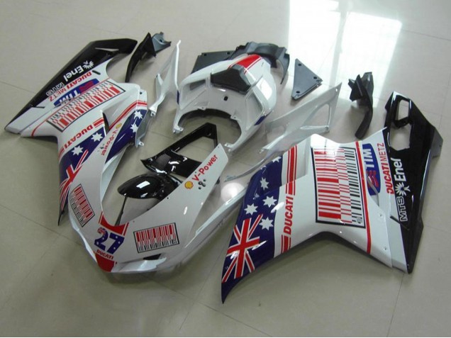 Purchase 2007-2014 White Blue Red Glossy Black American Flag Tim 27 Ducati 848 1098 1198 Motorcycle Fairings UK