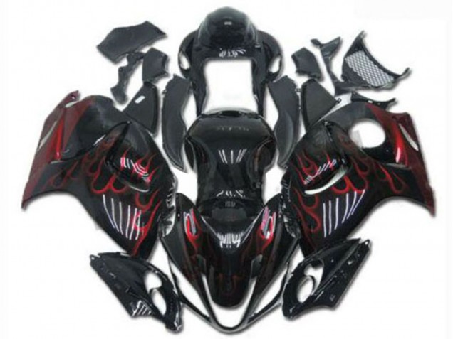 Purchase 2008-2020 Glossy Black Red Flame Suzuki GSXR 1300 Hayabusa Motorcycle Fairings UK
