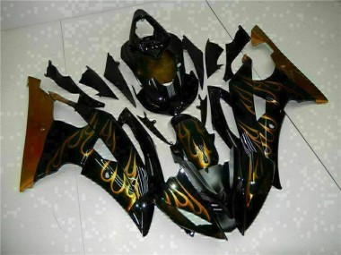 Purchase 2008-2016 Glossy Black Gold Flame Yamaha YZF R6 Motorcycle Fairings UK
