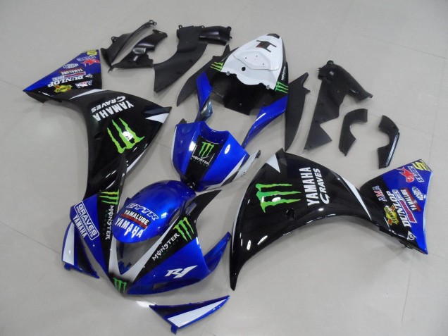 Purchase 2009-2011 Blue Black Monster Yamaha YZF R1 Bike Fairings UK