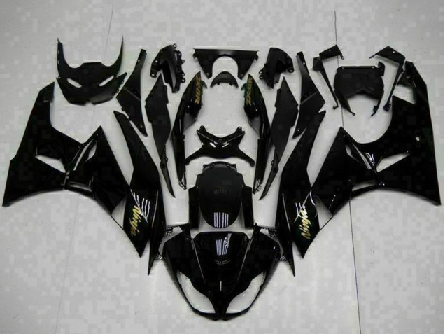 Purchase 2009-2012 Glossy Black Gold Ninja Kawasaki ZX6R Motorcycle Fairings UK