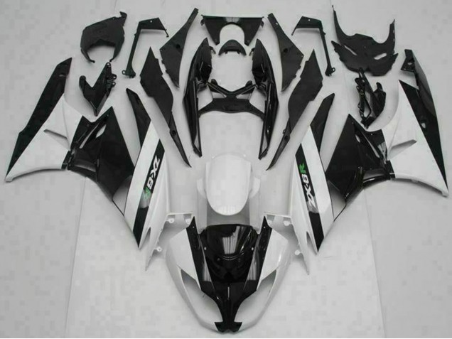 Purchase 2009-2012 Glossy Black White Kawasaki ZX6R Motorcycle Fairings UK
