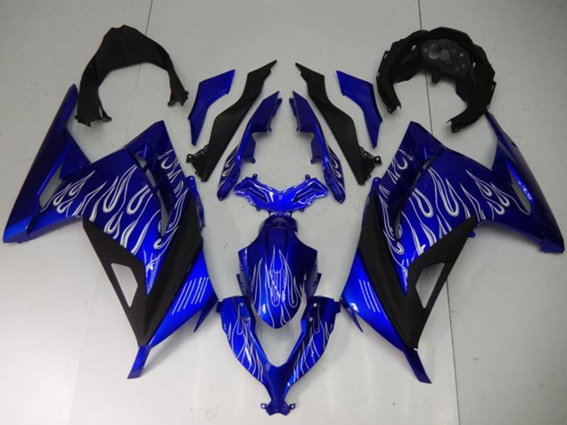Purchase 2013-2024 Blue Black White Flame Kawasaki Ninja 300 EX300R Motorcycle Fairings UK