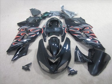 Purchase 2006-2007 Black White Red Flame Kawasaki ZX10R Motorbike Fairing UK