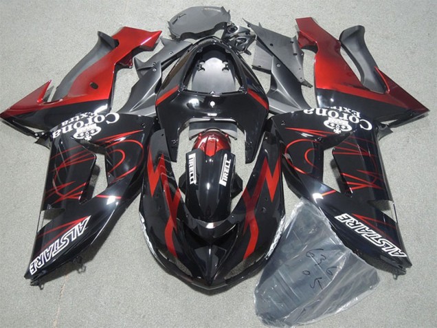 Purchase 2006-2007 Glossy Black Red Flame Alstare Corona Extra Kawasaki ZX10R Motorcycle Fairings UK