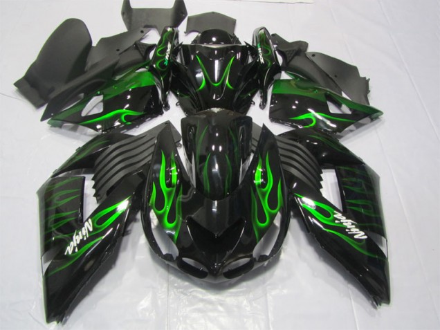 Purchase 2006-2011 Black Green Flame Ninja Kawasaki ZX14R ZZR1400 Motorcycle Replacement Fairings UK Purchase 2006-2011 Black Green Flame Ninja Kawasaki ZX14R ZZR1400 Motorcycle Replacement Fairings UK
