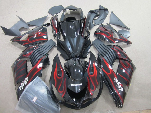 Purchase 2006-2011 Black Red Flame Ninja Kawasaki ZX14R ZZR1400 Motorcycle Fairings UK
