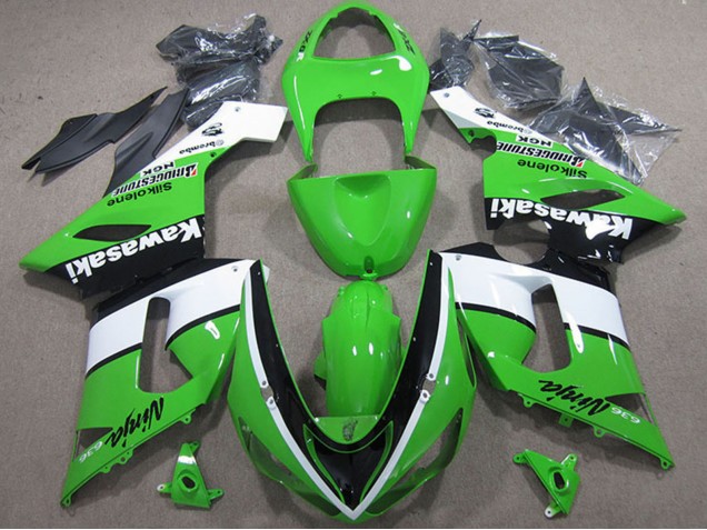 Purchase 2005-2006 Green White Black Kawasaki ZX6R Motorcycle Fairings UK