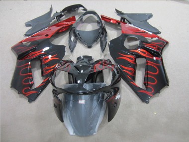 Purchase 2007-2008 Black Red Flame Kawasaki ZX6R Replacement Fairings UK