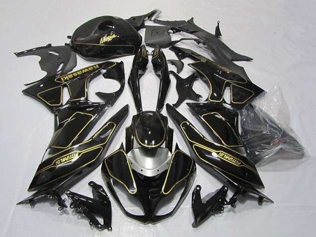 Purchase 2009-2012 Glossy Black Silver Gold Kawasaki ZX6R Motorcycle Fairings UK