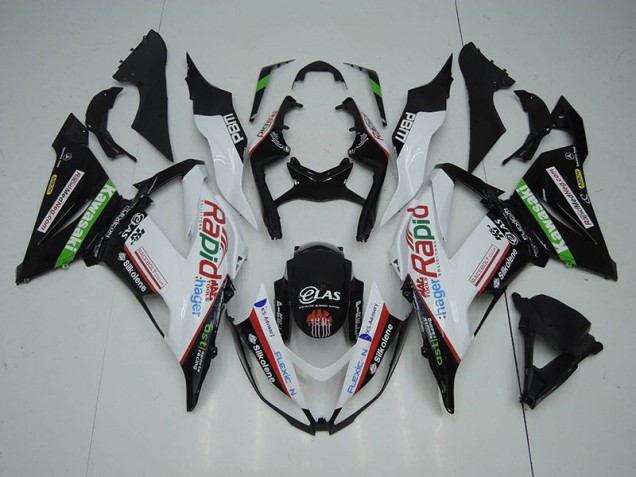 Purchase 2013-2018 Black White Rapid Hager Kawasaki ZX6R Motorbike Fairing UK Purchase 2013-2018 Black White Rapid Hager Kawasaki ZX6R Motorbike Fairing UK