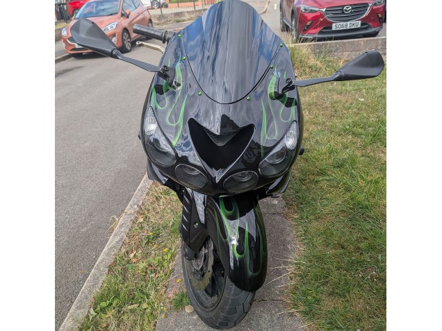 Purchase 2006-2011 Glossy Black Green Flame Kawasaki ZX14R ZZR1400 Motorcycle Fairings UK