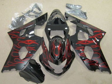 Purchase 2004-2005 Glossy Black Red Flame Suzuki GSXR 600 Motorcycle Fairings UK