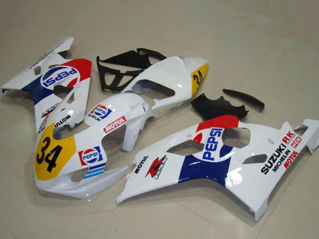 Purchase 2004-2005 White Blue Red Yellow Pepsi 34 Suzuki GSXR 750 Motorcycle Fairings UK