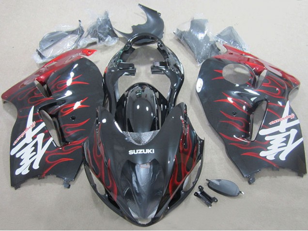 Purchase 1996-2007 Black Red Flame Suzuki GSXR 1300 Hayabusa Motorcycle Fairings UK