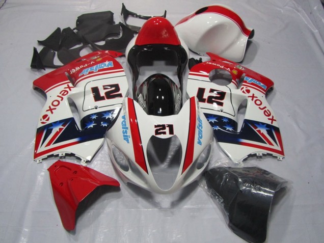 Purchase 1996-2007 White Red Blue Xerox 21 Suzuki GSXR 1300 Hayabusa Motorcycle Fairings UK