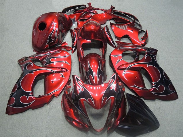 Purchase 1996-2007 Red Silver Black Flame Suzuki GSXR 1300 Hayabusa Motorcycle Fairings UK