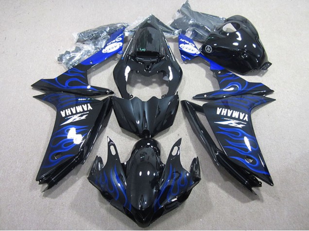 Purchase 2007-2008 Glossy Black Blue Flame Yamaha YZF R1 Motorcycle Fairings UK