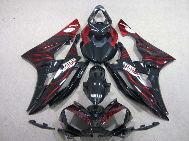 Purchase 2006-2007 Glossy Black Red Flame Yamaha YZF R6 Motorcycle Fairings UK